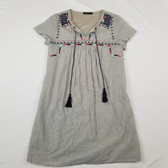 blue and white striped embroidered dress Free People Blue & White Stripe Embroidered Dress (with removable lini –  The Saved Collection